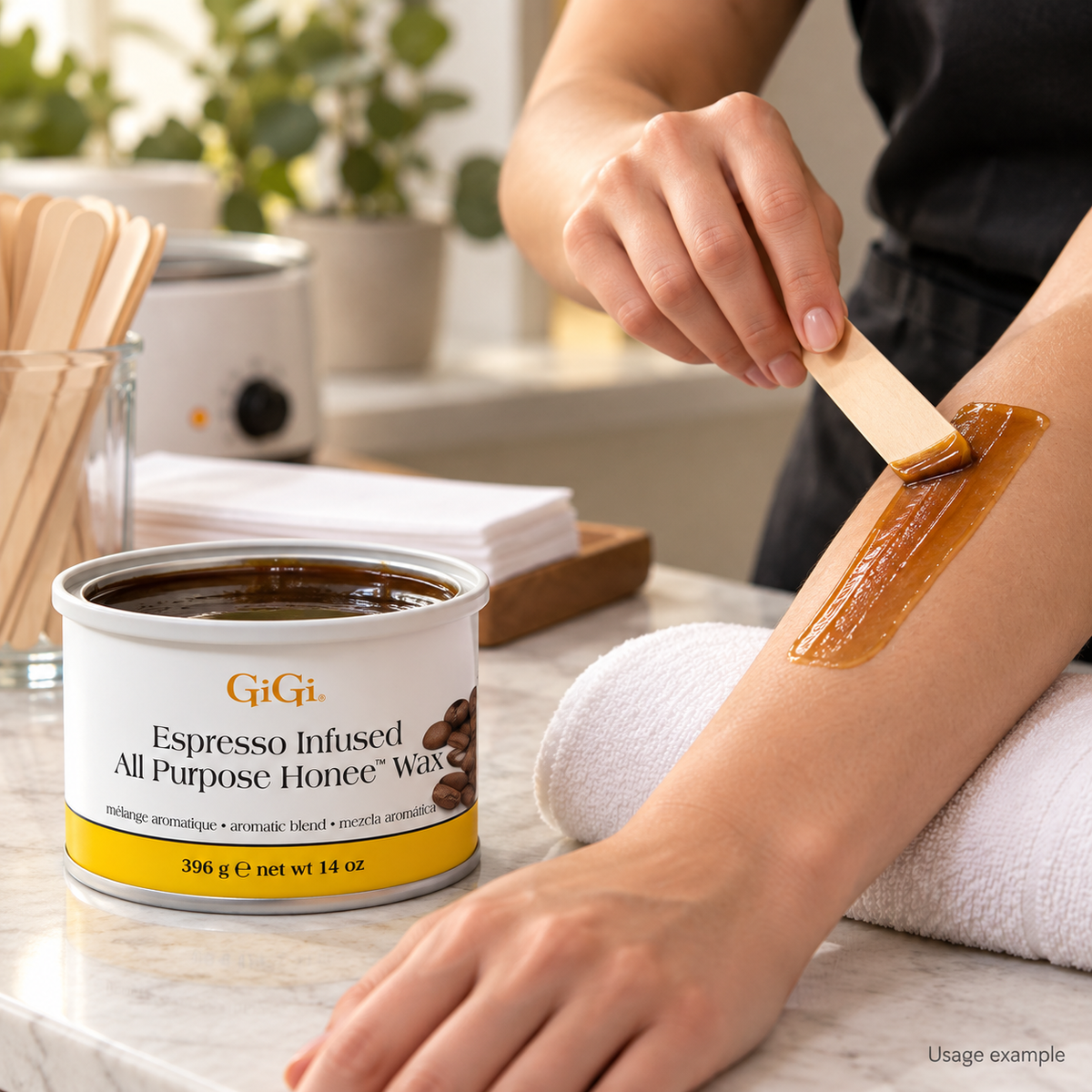 GiGi Espresso Infused All Purpose Honee Wax — 14 oz — AI-generated usage example