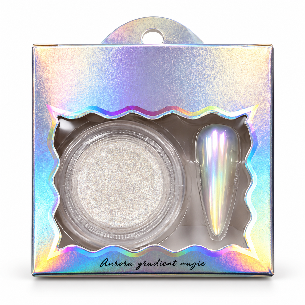 02 Clear Chrome Powder — individual packaged product, retouched photo.