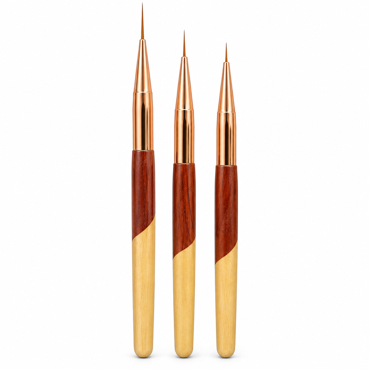 Two-Tone Wooden Handle Liner Brush Set – 3 Pieces – product illustration based on reference photos