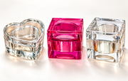 Acrylic liquid and powder dishes: clear heart, pink square and clear square. One dish with matching lid per selected style.