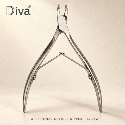 Diva 16 Jaw professional cuticle nipper on an ivory background