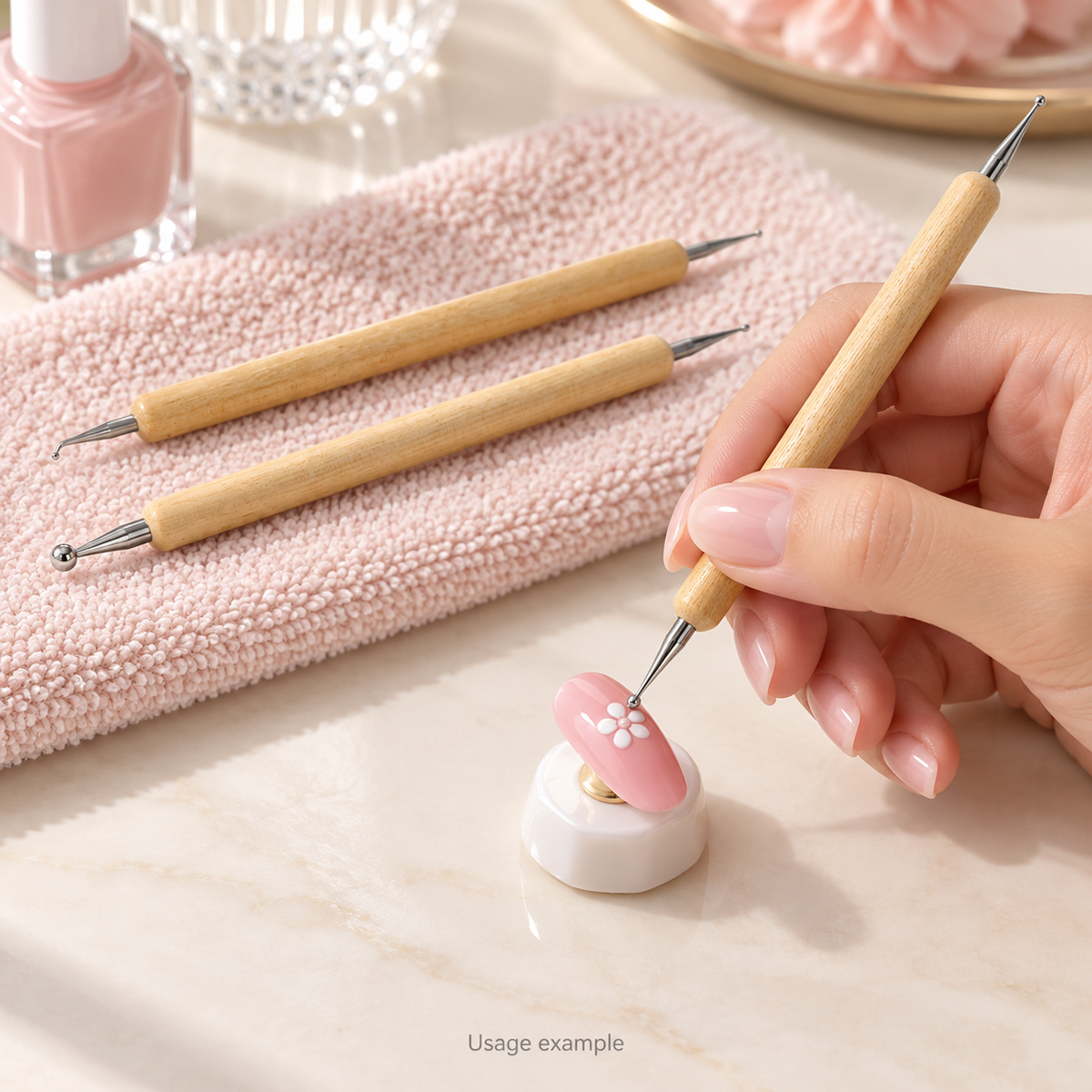 DL Pro Dotting and Marbling Nail Art Tool Set – 3 Pieces – DL-398 — AI-generated usage example; props and supplies not included.