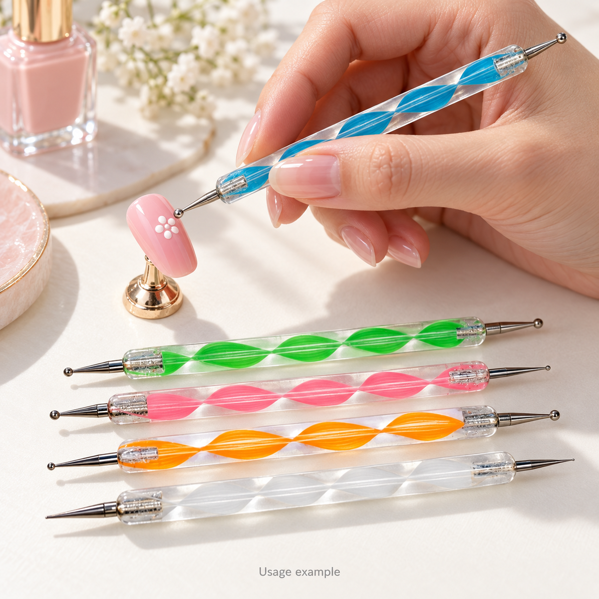 DL Pro Dotting and Marbling Nail Art Tool Set – 5 Pieces – DL-C185 — AI-generated usage example; props and supplies not included.