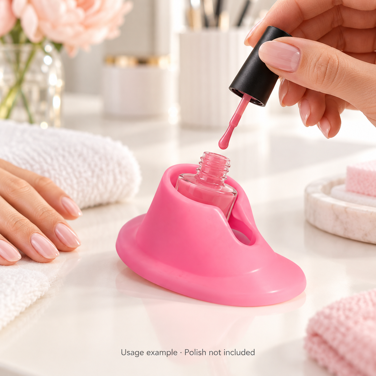 DL Pro Pink Nail Polish Bottle Holder – DL-C217 — AI-generated usage example; props and supplies not included.