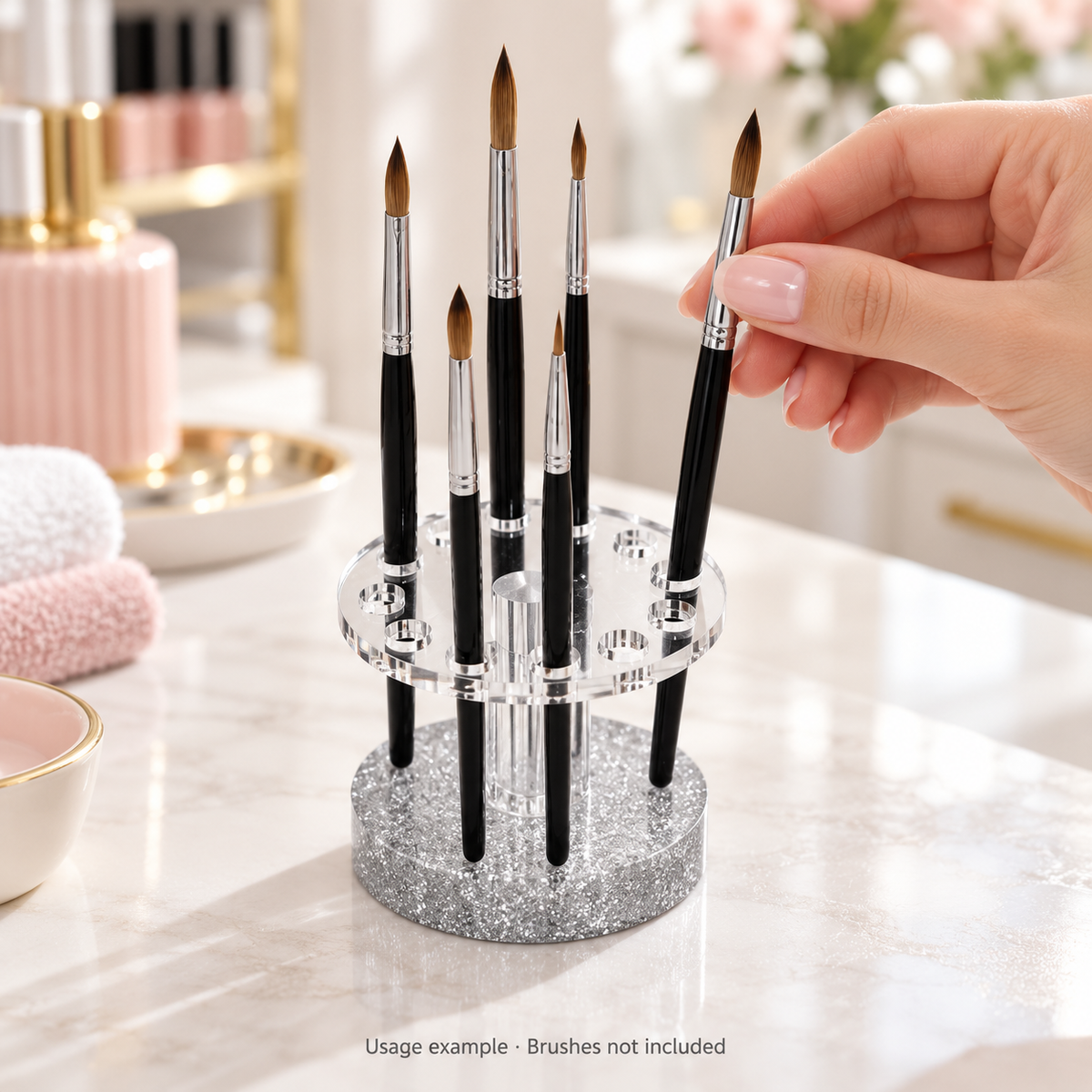 DL Pro Acrylic Nail Brush Holder – Holder Only – DL-C296 — AI-generated usage example; props and supplies not included.
