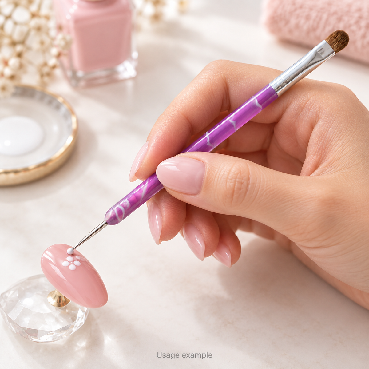 DL Pro Dotting Tool with Nail Art Brush – DL-C96 — AI-generated usage example; props and supplies not included.
