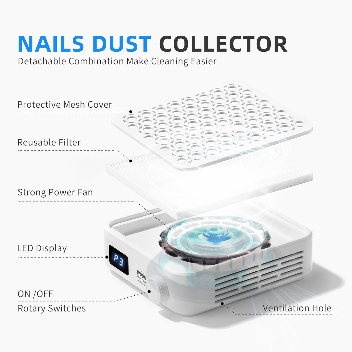 WOORI Professional Brushless Nail Dust Collector – 3800RPM