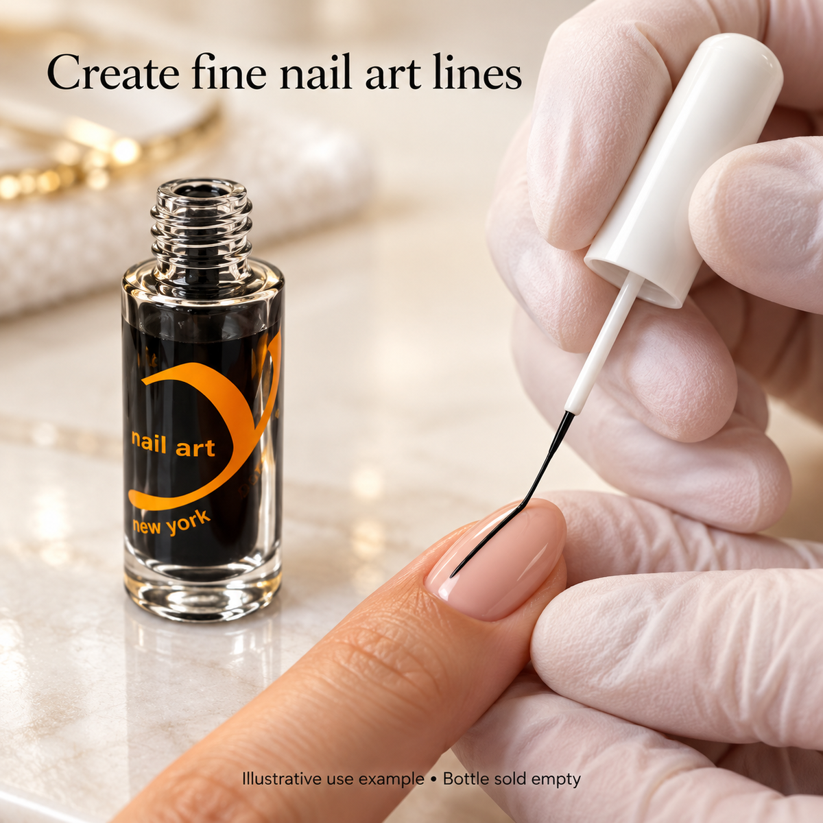 Illustrative use example drawing nail art lines; polish not included