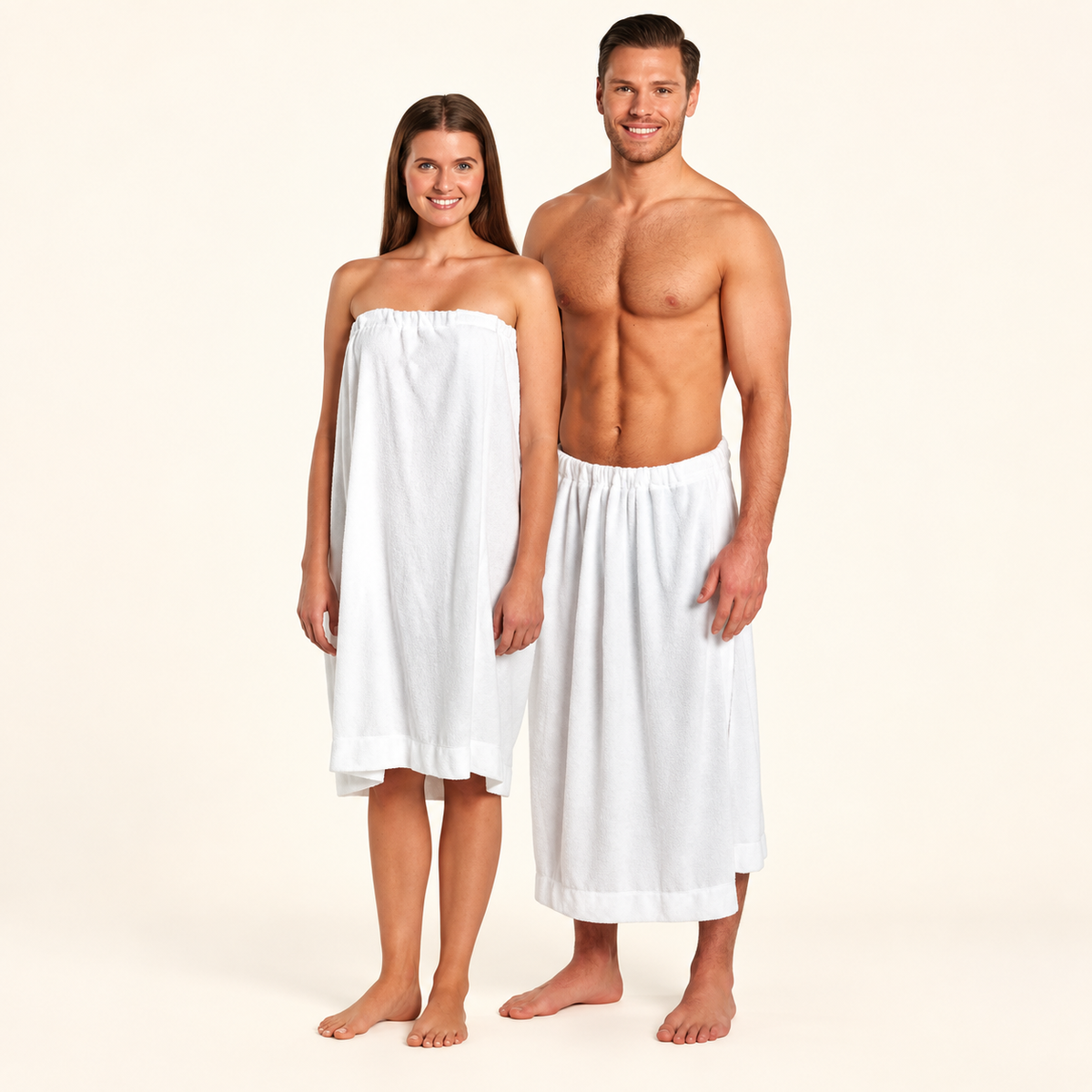 Scalpmaster white terry spa wrap worn at chest or waist; one wrap included