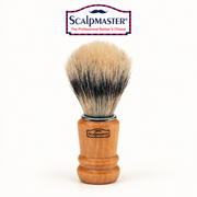 Scalpmaster SB-15 natural boar bristle brush, brown wooden handle and manufacturer logo; retouched product image