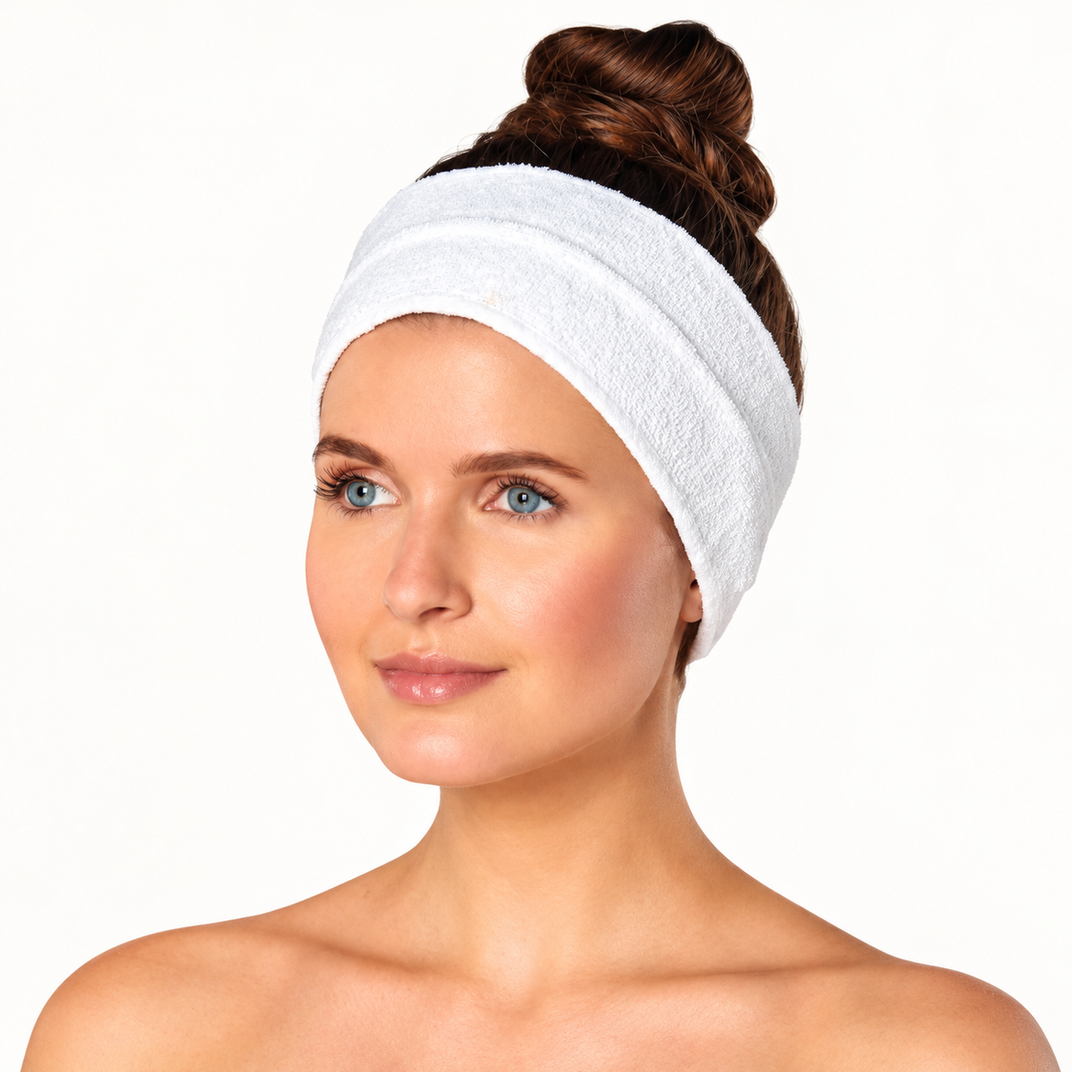 Scalpmaster 3058 white terry cloth Velcro spa headband; retouched catalog photo
