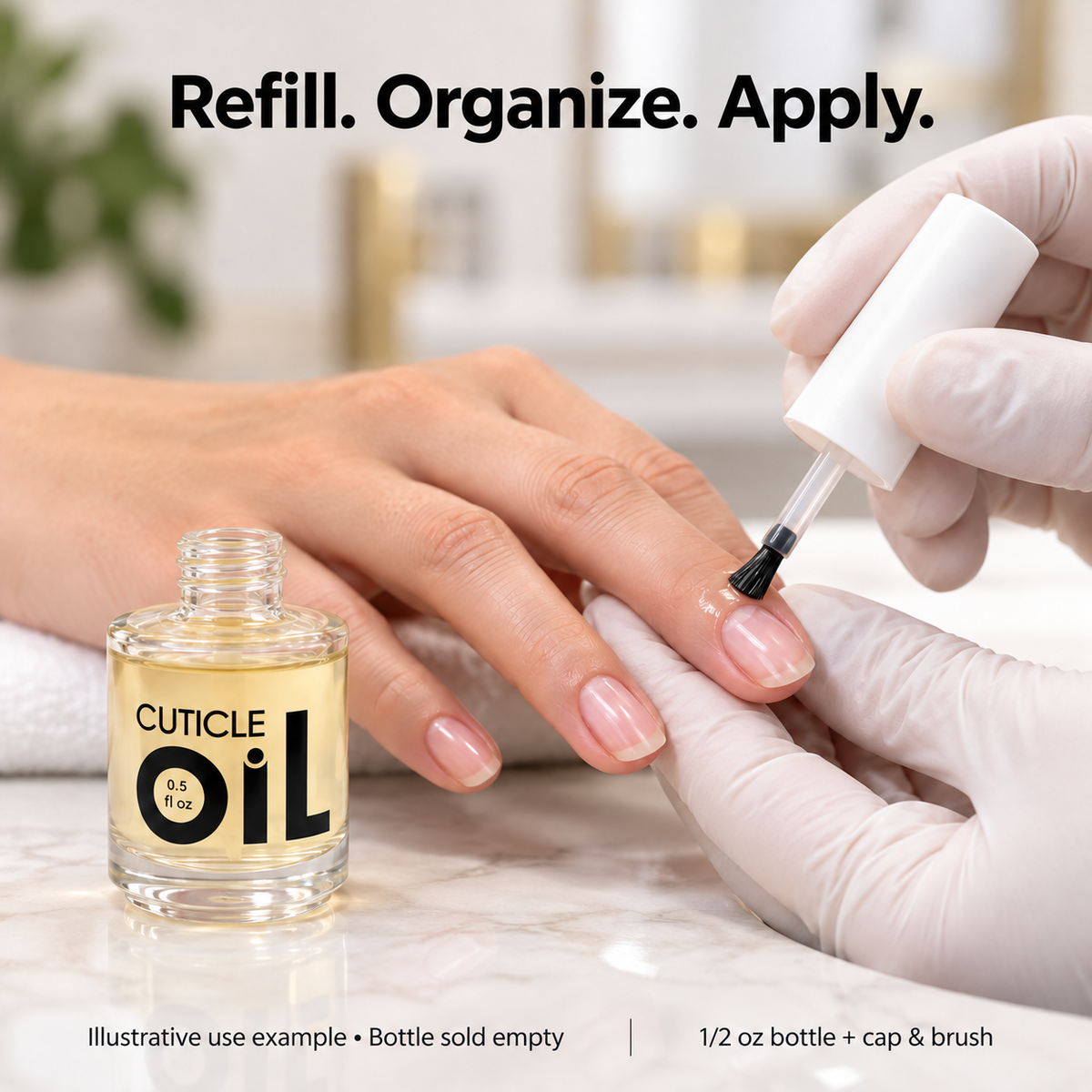 Illustrative cuticle oil application; bottle sold empty