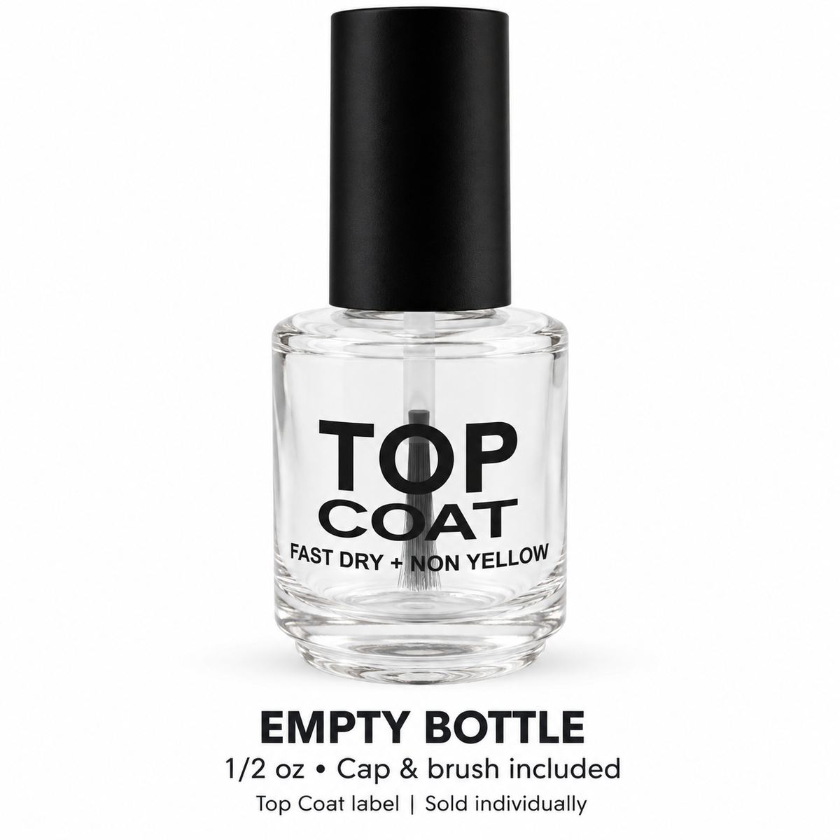 Empty 1/2 oz Top Coat printed bottle with cap and brush
