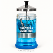 Glass sanitizing jar with removable basket; retouched demonstration image; tools and solution sold separately