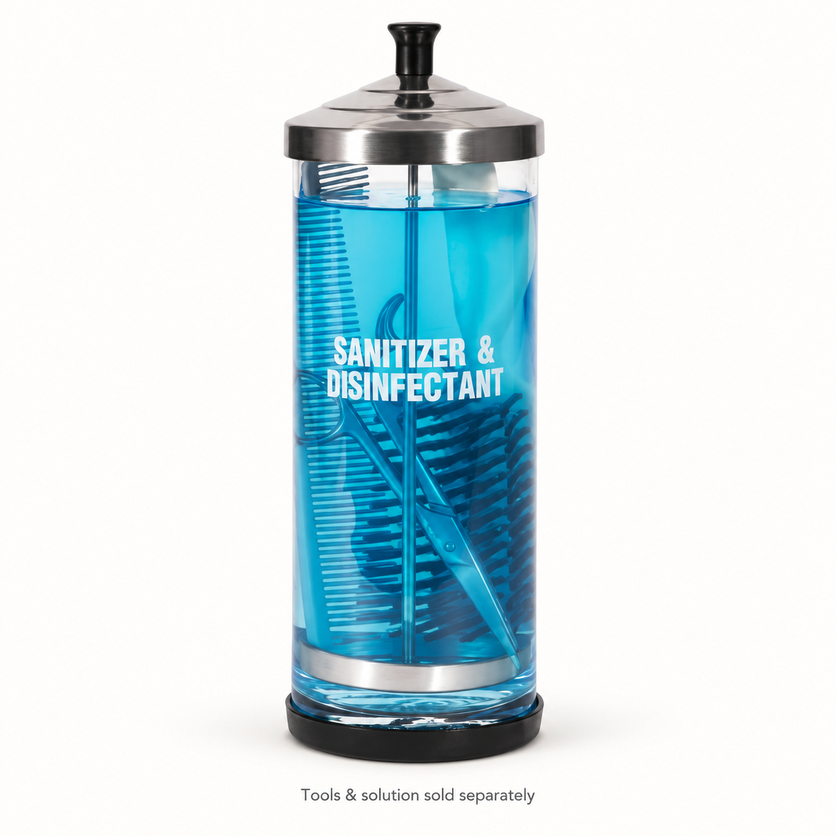 Glass sanitizing jar with removable basket; retouched demonstration image; tools and solution sold separately