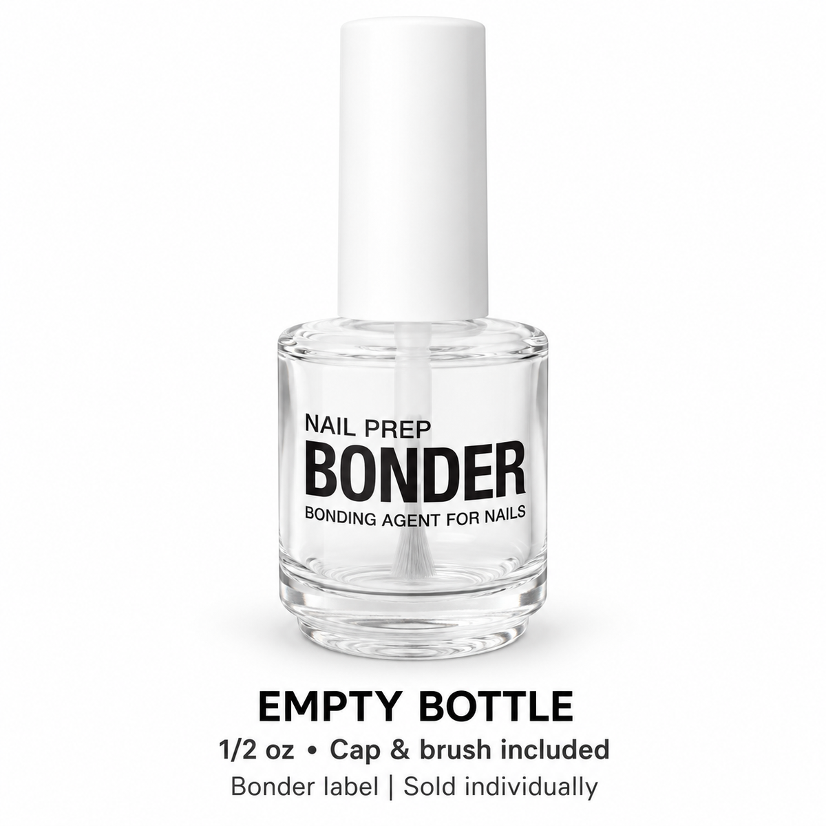 Empty 1/2 oz Bonder printed bottle with cap and brush