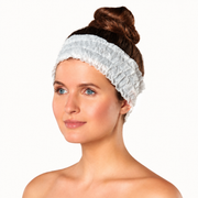 FantaSea FSC520 white disposable elastic headband worn by a model; retouched catalog photo