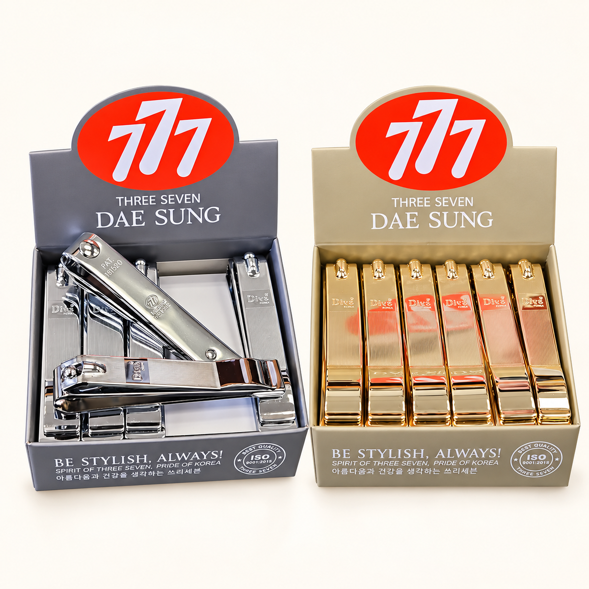 777 12-piece display packaging for silver and gold; packaging reference, sold individually