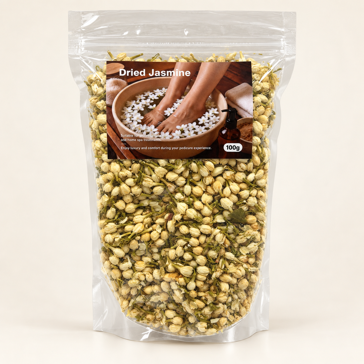 Dried Jasmine pedicure soak botanicals, 100g pouch