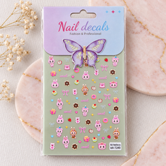 5D pink bunny and sweets nail sticker sheet, AA-7240