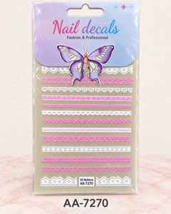 Order code AA-7270 — Pink & White Lace nail sticker sheet