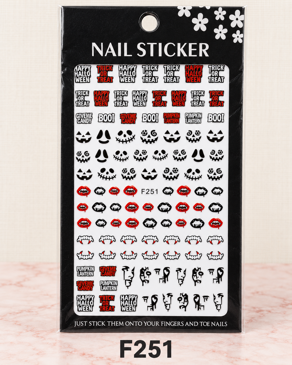 Order code F251 — Halloween Lettering & Fangs nail sticker sheet