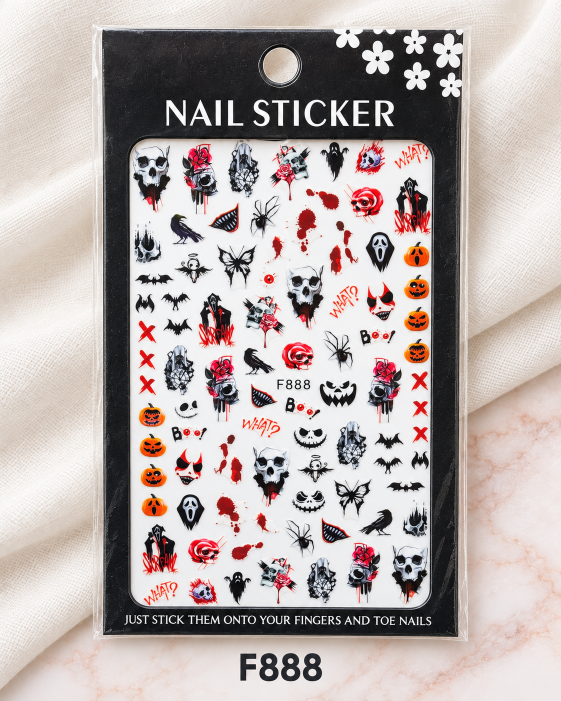 Order code F888 — Halloween Skulls & Roses nail sticker sheet