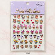 NS020 kitty and bunny character nail sticker sheet with hearts; one sheet
