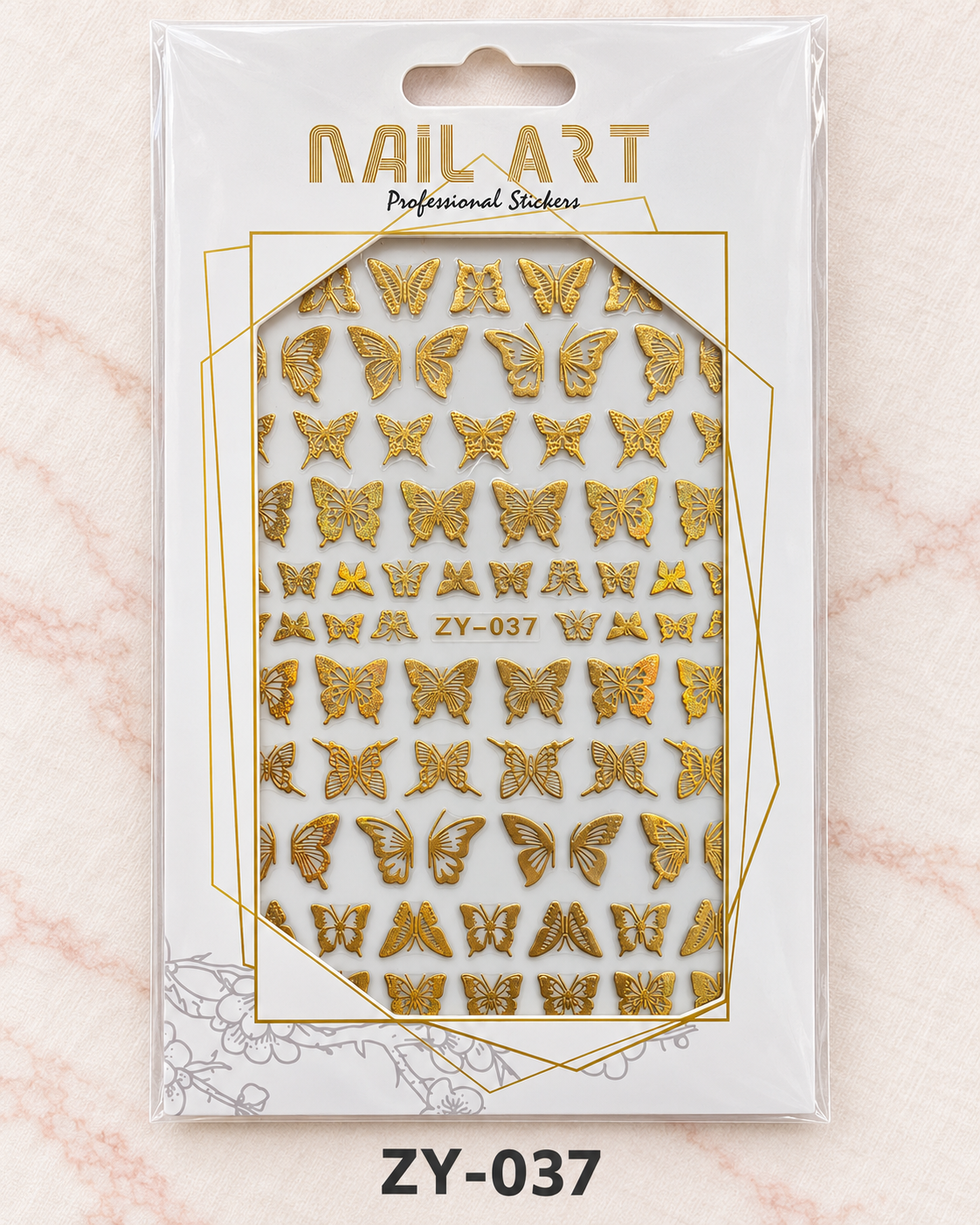 Order code ZY-037 — Gold Butterfly nail sticker sheet