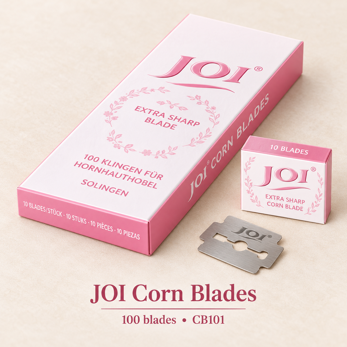 JOI Corn Blades — 100 count box and blade detail