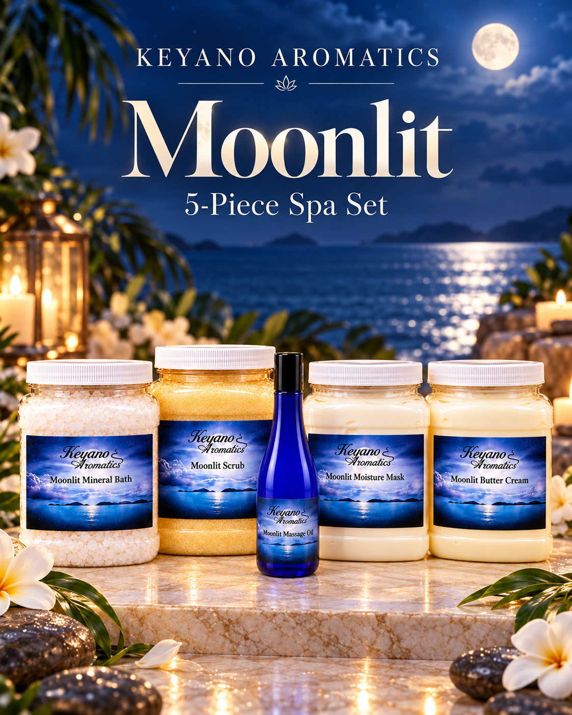 Keyano Moonlit Five-Piece Spa Set — fragrance-inspired complete set poster
