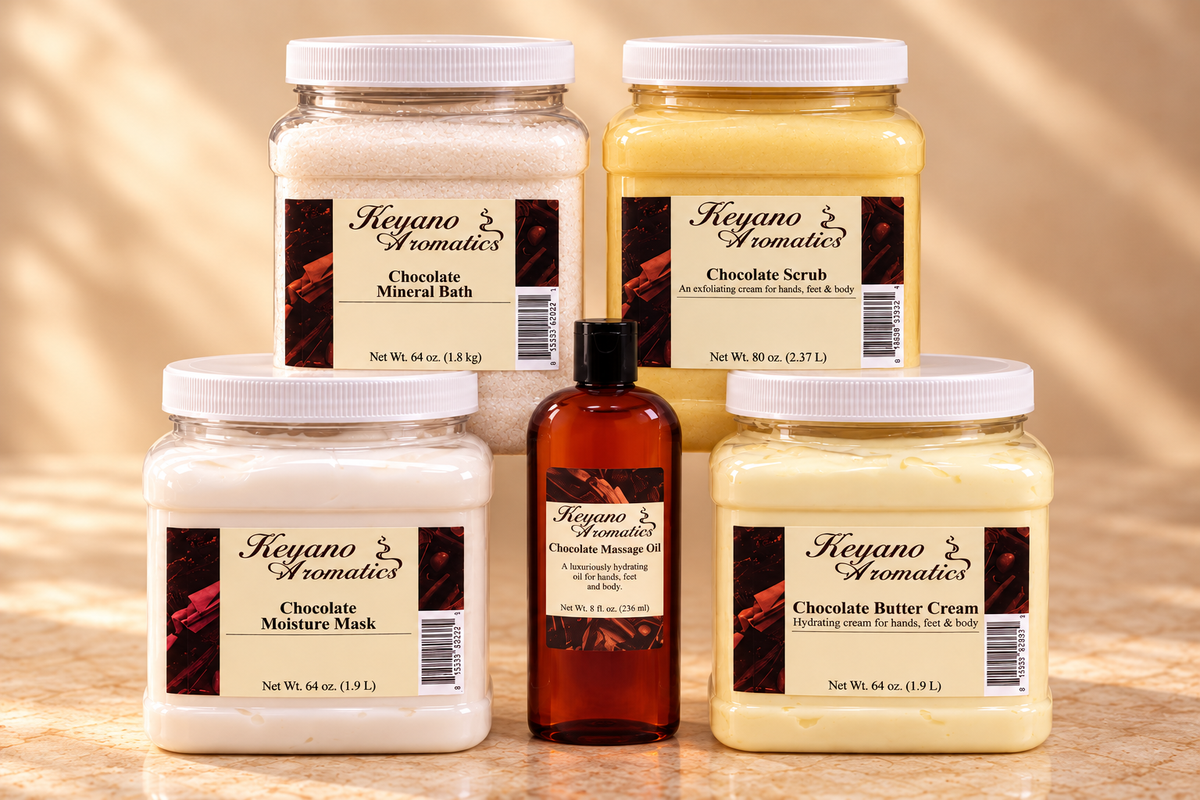 Keyano Chocolate Five-Piece Spa Set — complete set group photograph