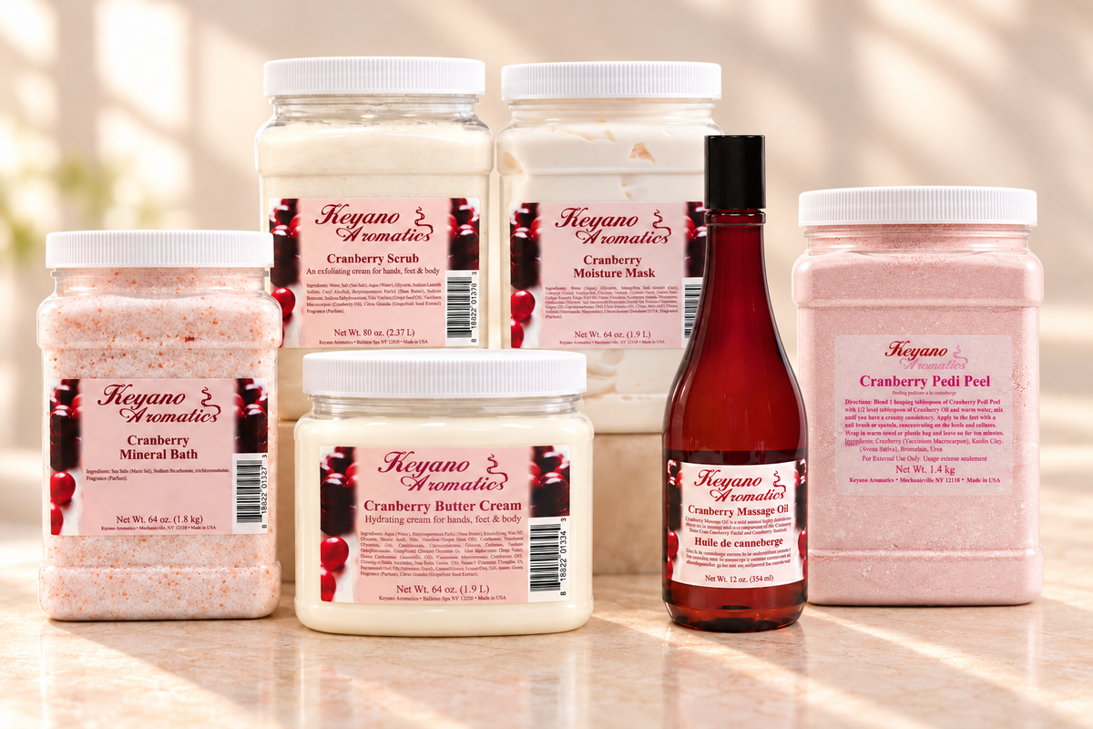 Keyano Cranberry Six-Piece Spa Set — complete set group photograph