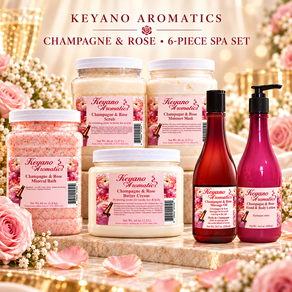 Keyano Champagne & Rose Six-Piece Spa Set