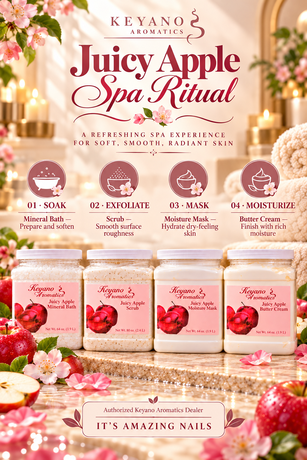 Keyano Juicy Apple four-step spa ritual: Mineral Bath, Scrub, Moisture Mask and Butter Cream
