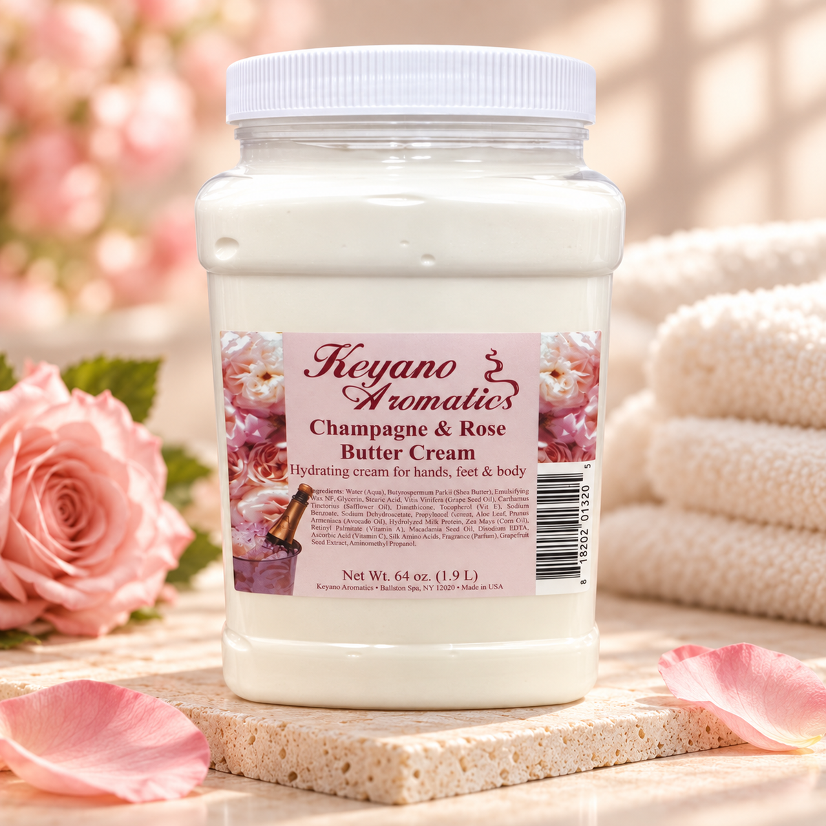 Keyano Champagne & Rose Butter Cream — styled product photo; decorative props not included.