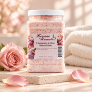 Keyano Champagne & Rose Mineral Bath — styled product photo with decorative spa props