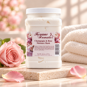 Keyano Champagne & Rose Moisture Mask — styled product photo with decorative spa props