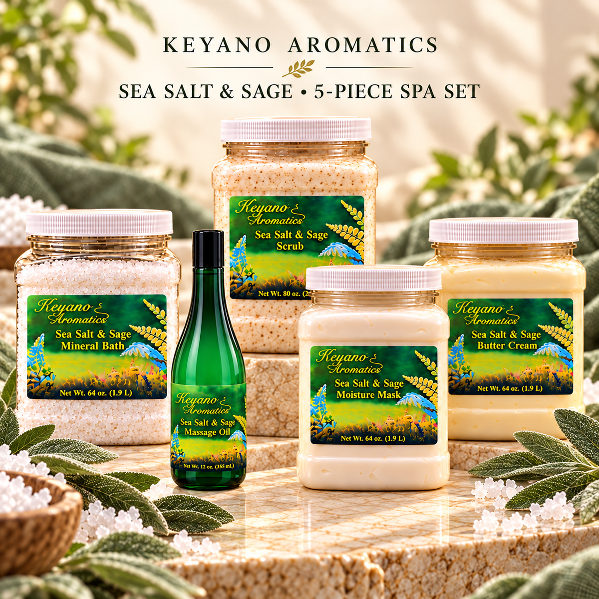 Keyano Sea Salt & Sage Five-Piece Spa Set