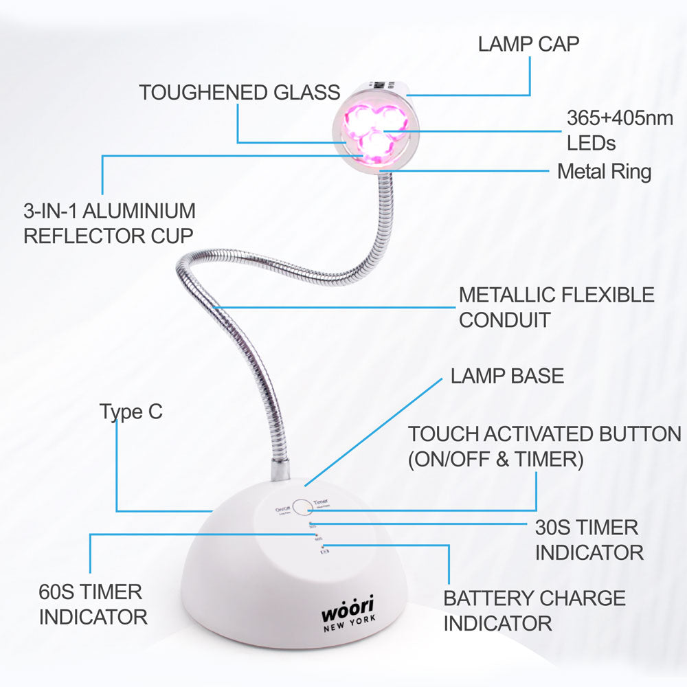 WOORI 18W Rechargeable Touch LED Flash Cure Lamp – Soft Gel Tips