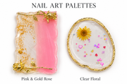 Two nail art palette designs: pink rose rectangle and clear floral oval. Sold individually.