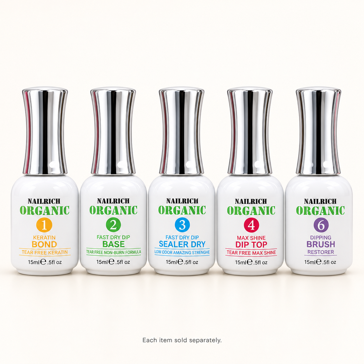 Nailrich Organic Dip Liquids — 15 mL — retouched range image; items sold individually