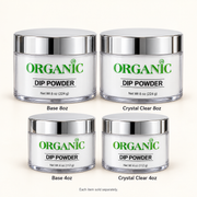 Organic Dip Powder — Base & Crystal Clear, 4 oz & 8 oz — retouched range image; items sold individually