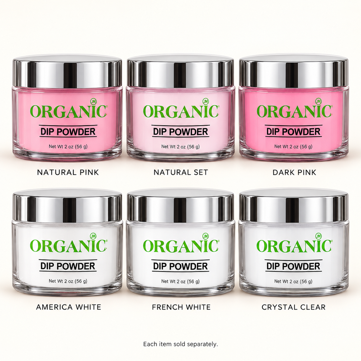 Organic Dip Powder — Pink, White & Clear, 2 oz — retouched range image; items sold individually