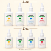 Nailrich Organic refill liquids — separate 4 oz and 2 oz rows, steps 1–4; sold individually
