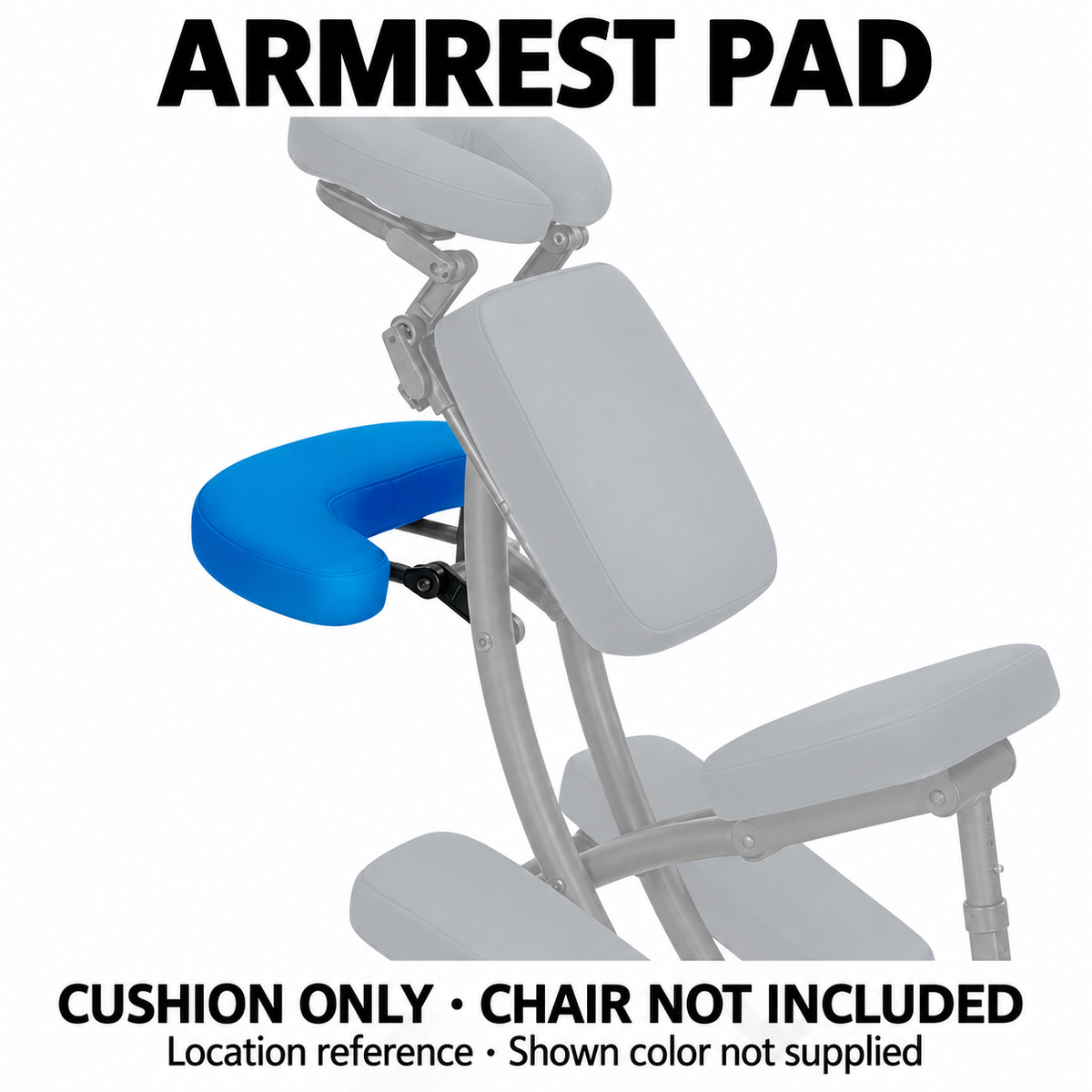 Armrest pad — edited part-location illustration; blue for reference only, chair not included