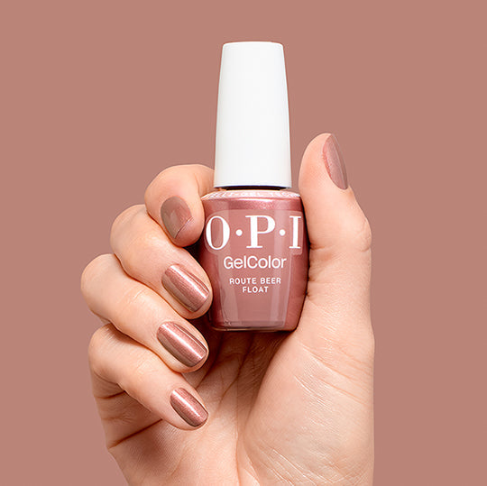 OPI GC F043 Route Beer Float bottle and manicure