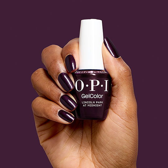 OPI GC F046 Lincoln Park at Midnight bottle and manicure