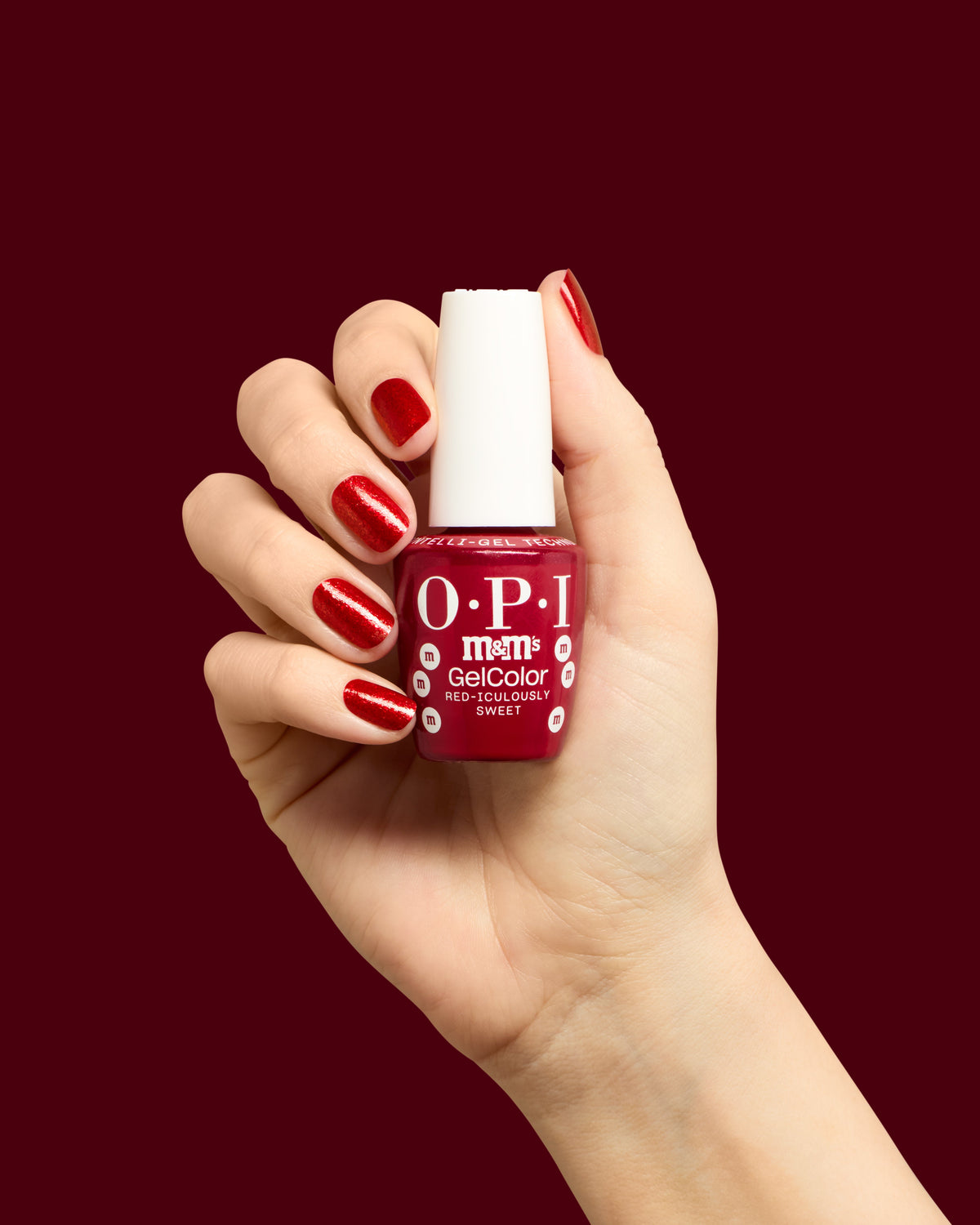 OPI x M&M’s — red-iculously sweet