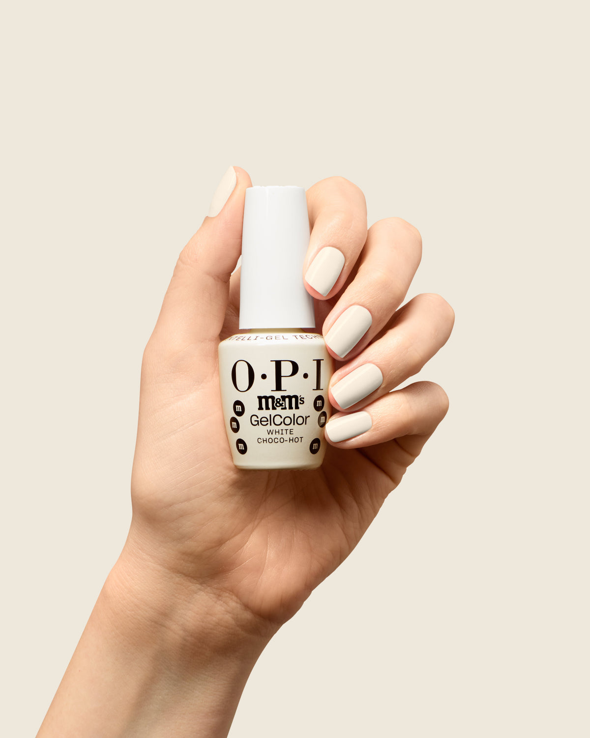 OPI x M&M’s — white choco-hot